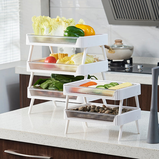 Foldable Kitchen Organizer Rack – Stackable Storage Shelf with Draining Basket