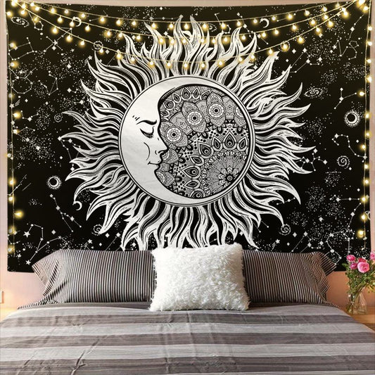 Bedroom Wall Tapestry – Boho Sun & Moon Mandala Décor