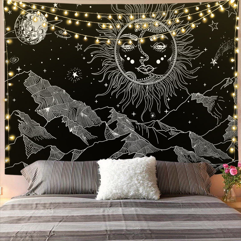 Bedroom Wall Tapestry – Boho Sun & Moon Mandala Décor