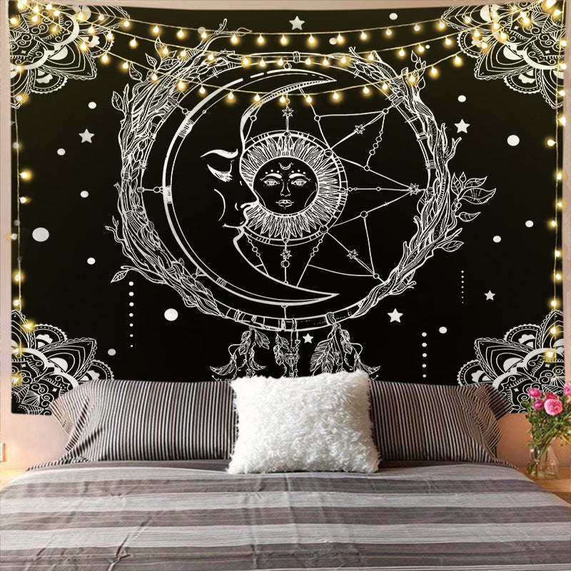 Bedroom Wall Tapestry – Boho Sun & Moon Mandala Décor