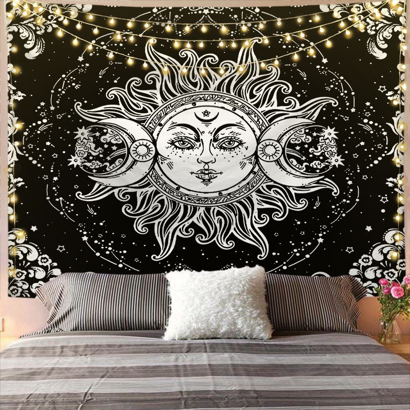 Bedroom Wall Tapestry – Boho Sun & Moon Mandala Décor