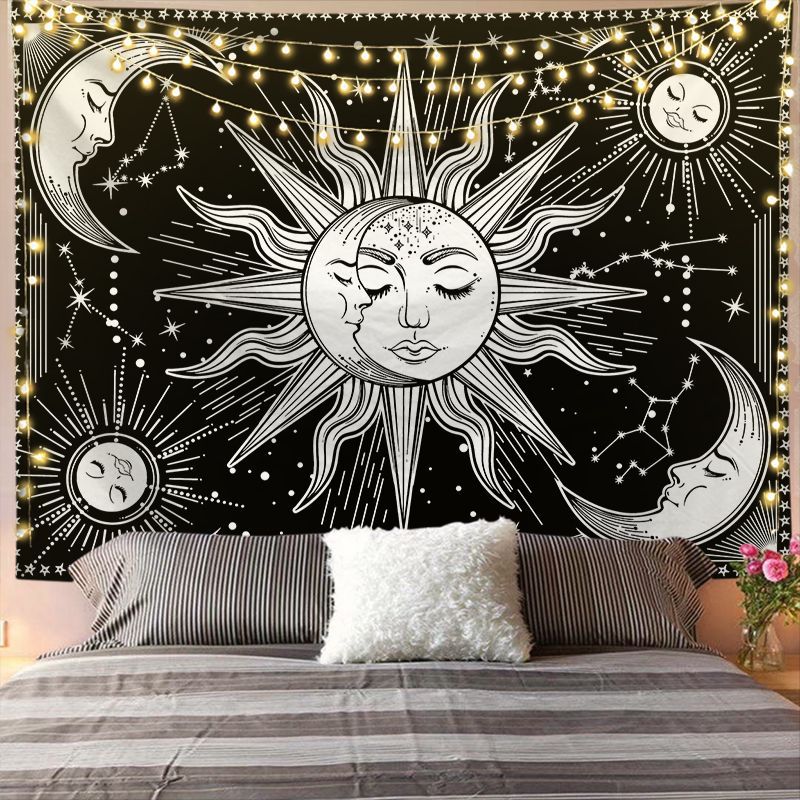 Bedroom Wall Tapestry – Boho Sun & Moon Mandala Décor