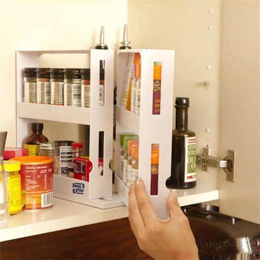 Space Saving 360° Rotating Spice Rack – Double Layer Kitchen Organizer Stand