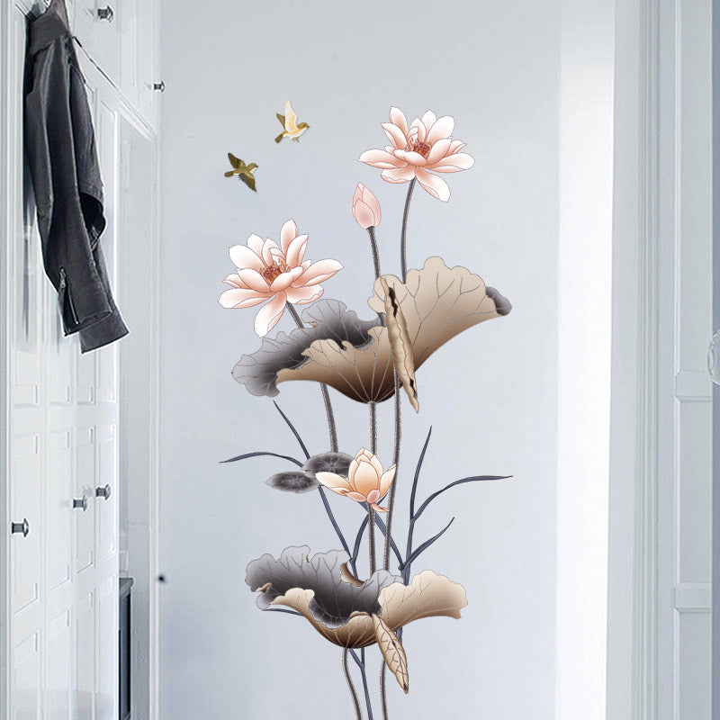 Chinese Lotus Flower Wall Sticker – Self Adhesive Wallpaper for Living Room Decor