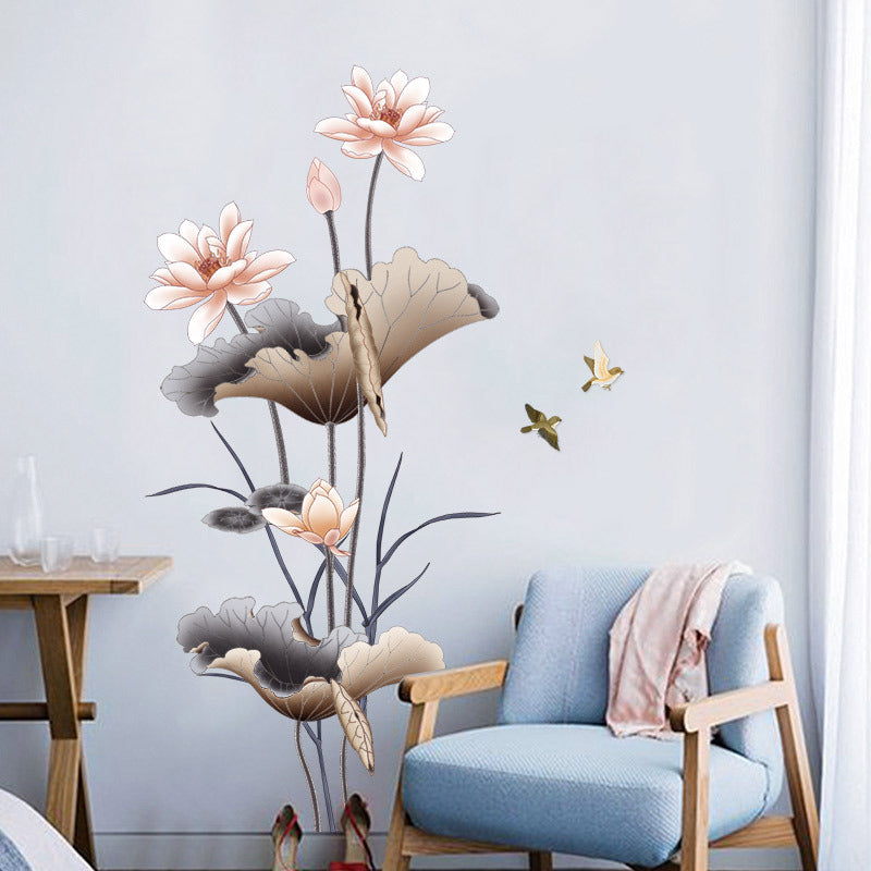 Chinese Lotus Flower Wall Sticker – Self Adhesive Wallpaper for Living Room Decor