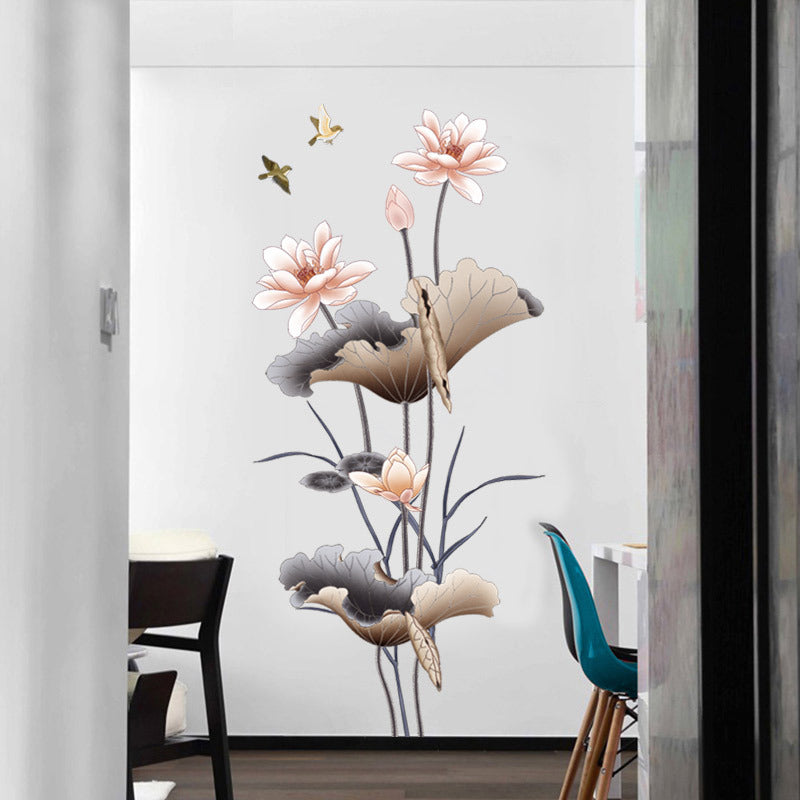 Chinese Lotus Flower Wall Sticker – Self Adhesive Wallpaper for Living Room Decor