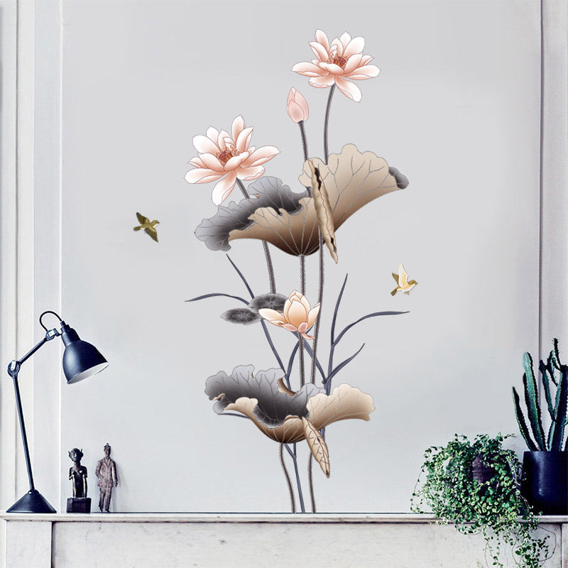 Chinese Lotus Flower Wall Sticker – Self Adhesive Wallpaper for Living Room Decor