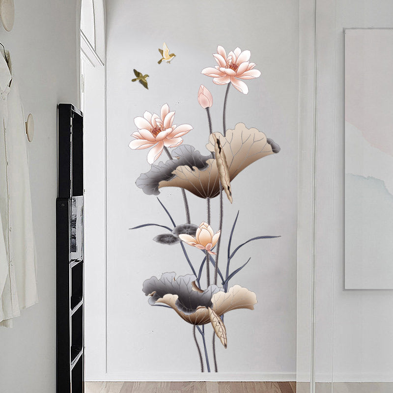 Chinese Lotus Flower Wall Sticker – Self Adhesive Wallpaper for Living Room Decor