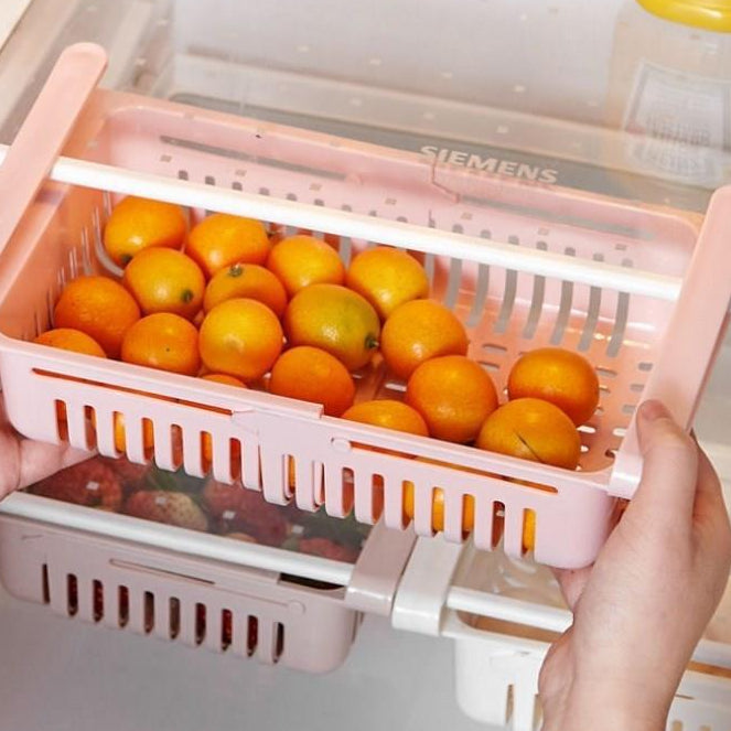 Space-Saving Fridge Storage Rack – Expandable Refrigerator Drawer Organizer Basket
