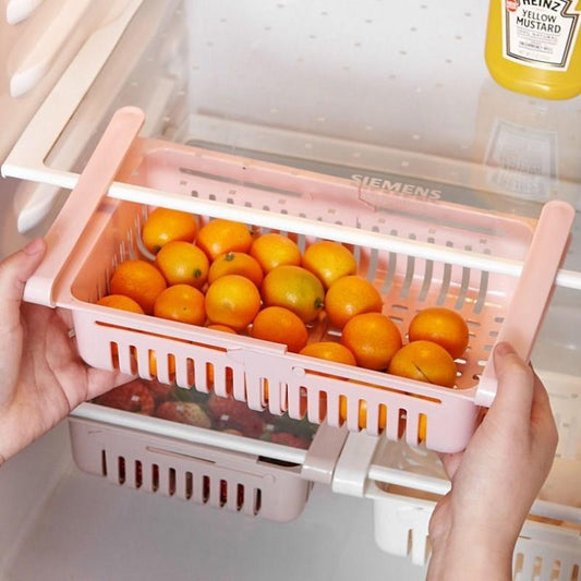 Space-Saving Fridge Storage Rack – Expandable Refrigerator Drawer Organizer Basket