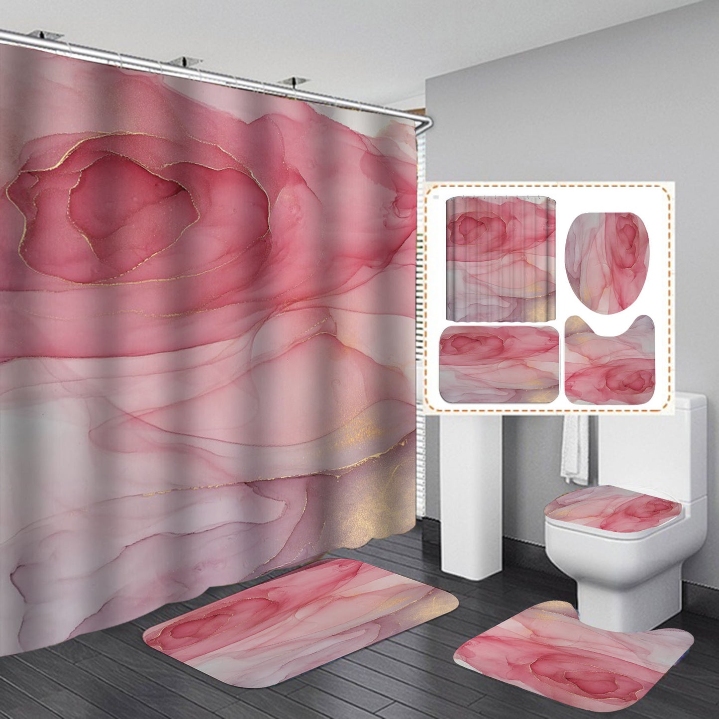 Designer 3D Art Shower Curtain & Bath Mat Set –  Modern Bathroom Decor