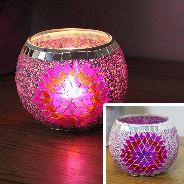 Colorful Mosaic Glass Candle Holder – Elegant Romantic Lighting for Home & Events