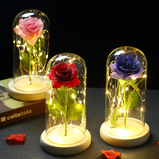 Glass Rose Lamp LED Night Light – Romantic Flower Table Lamp for Bedroom Home Decor