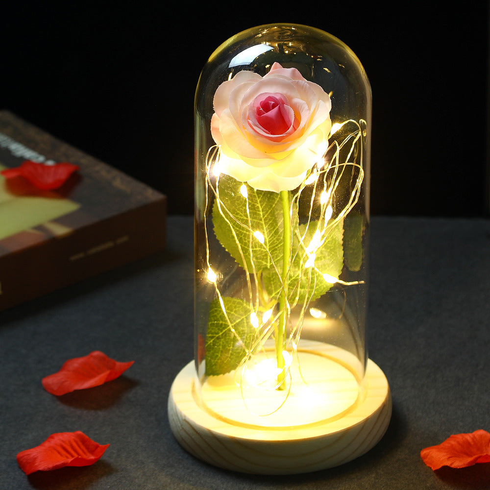 Glass Rose Lamp LED Night Light – Romantic Flower Table Lamp for Bedroom Home Decor