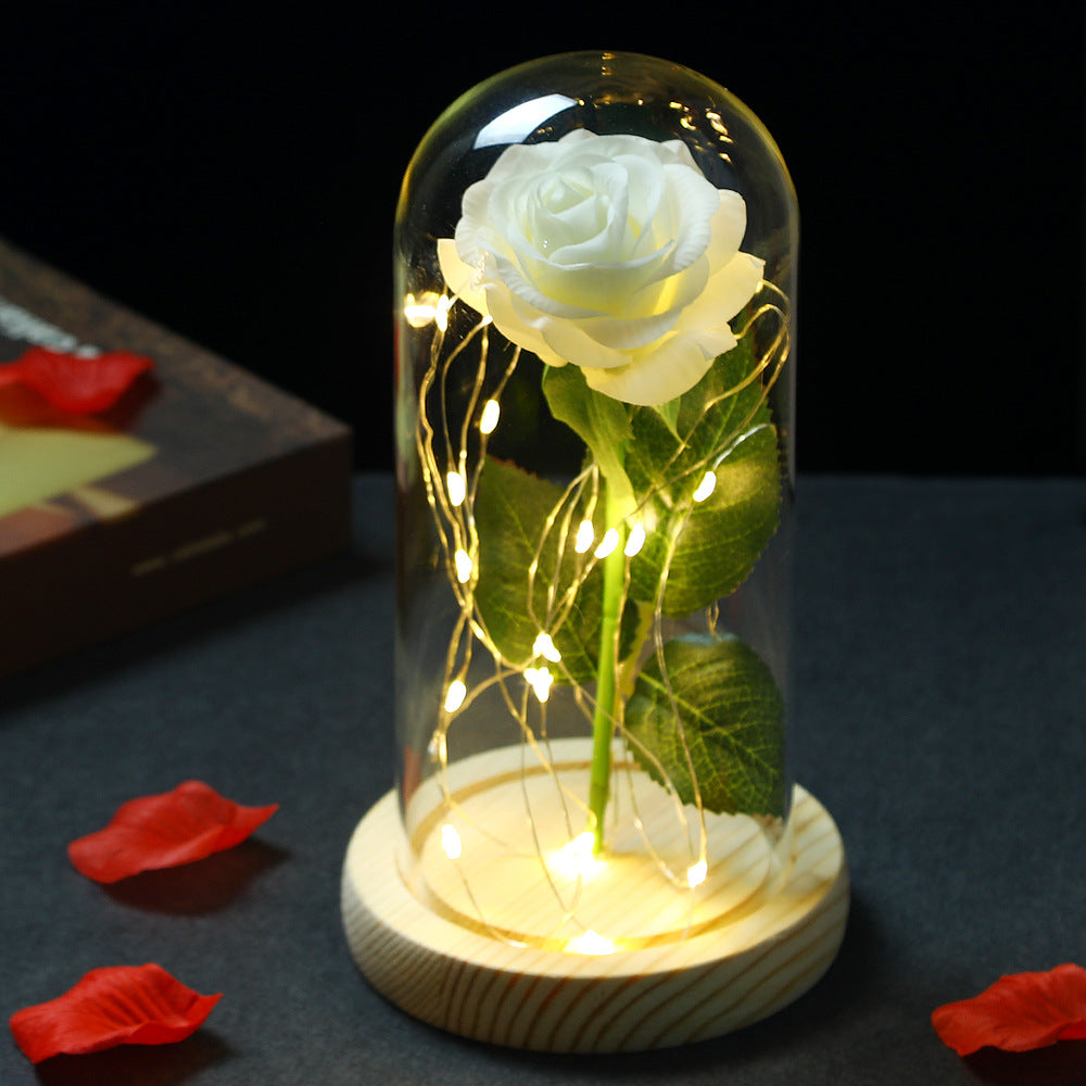 Glass Rose Lamp LED Night Light – Romantic Flower Table Lamp for Bedroom Home Decor