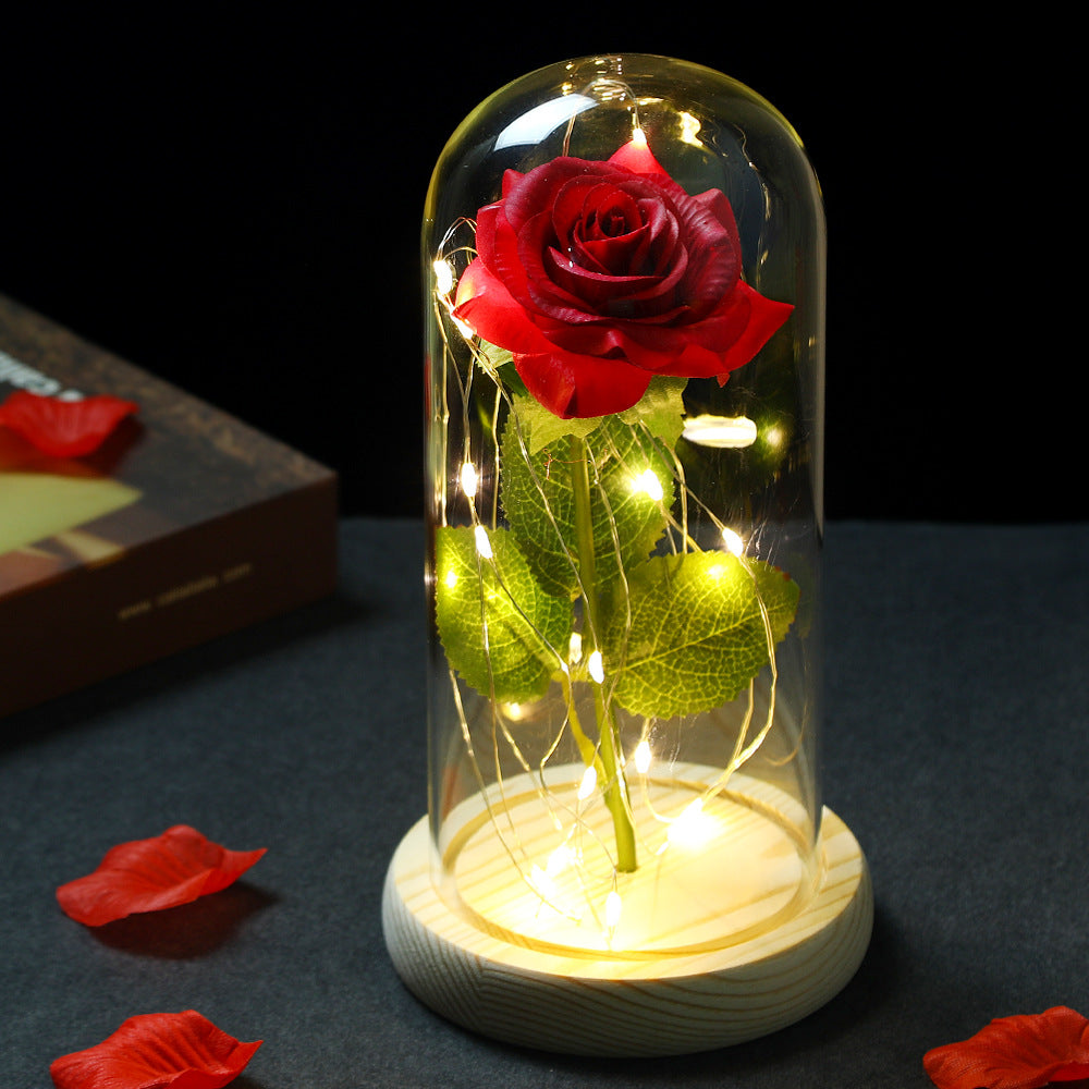 Glass Rose Lamp LED Night Light – Romantic Flower Table Lamp for Bedroom Home Decor