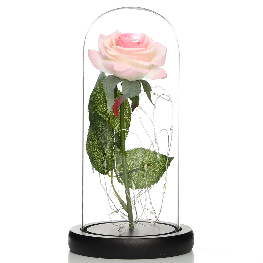 Glass Rose Lamp LED Night Light – Romantic Flower Table Lamp for Bedroom Home Decor