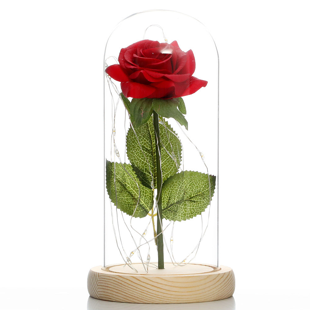 Glass Rose Lamp LED Night Light – Romantic Flower Table Lamp for Bedroom Home Decor