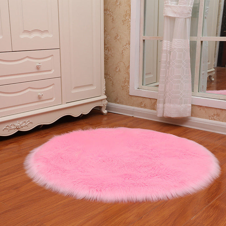 Cozy Faux Sheepskin Area Rug – Round Fluffy Carpet for Bedroom & Living Room