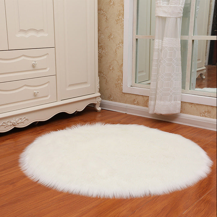 Cozy Faux Sheepskin Area Rug – Round Fluffy Carpet for Bedroom & Living Room