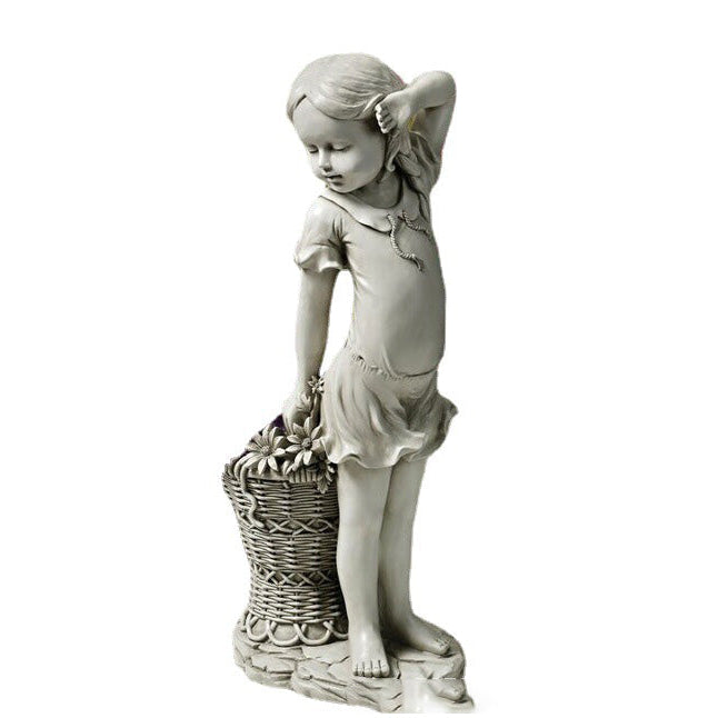 Charming Flower Girl Garden Decor – Lawn Sculpture Planter Basket Statue