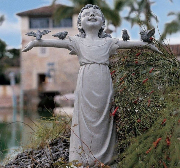 Charming Flower Girl Garden Decor – Lawn Sculpture Planter Basket Statue