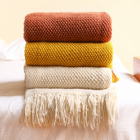 Pineapple Grid Knitted Sofa Blanket Throw – Soft Cozy Couch Cover for Living Room Decor