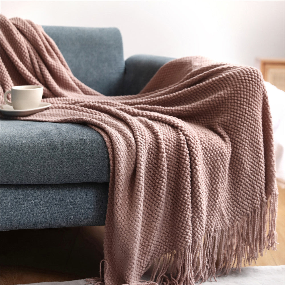 Pineapple Grid Knitted Sofa Blanket Throw – Soft Cozy Couch Cover for Living Room Decor