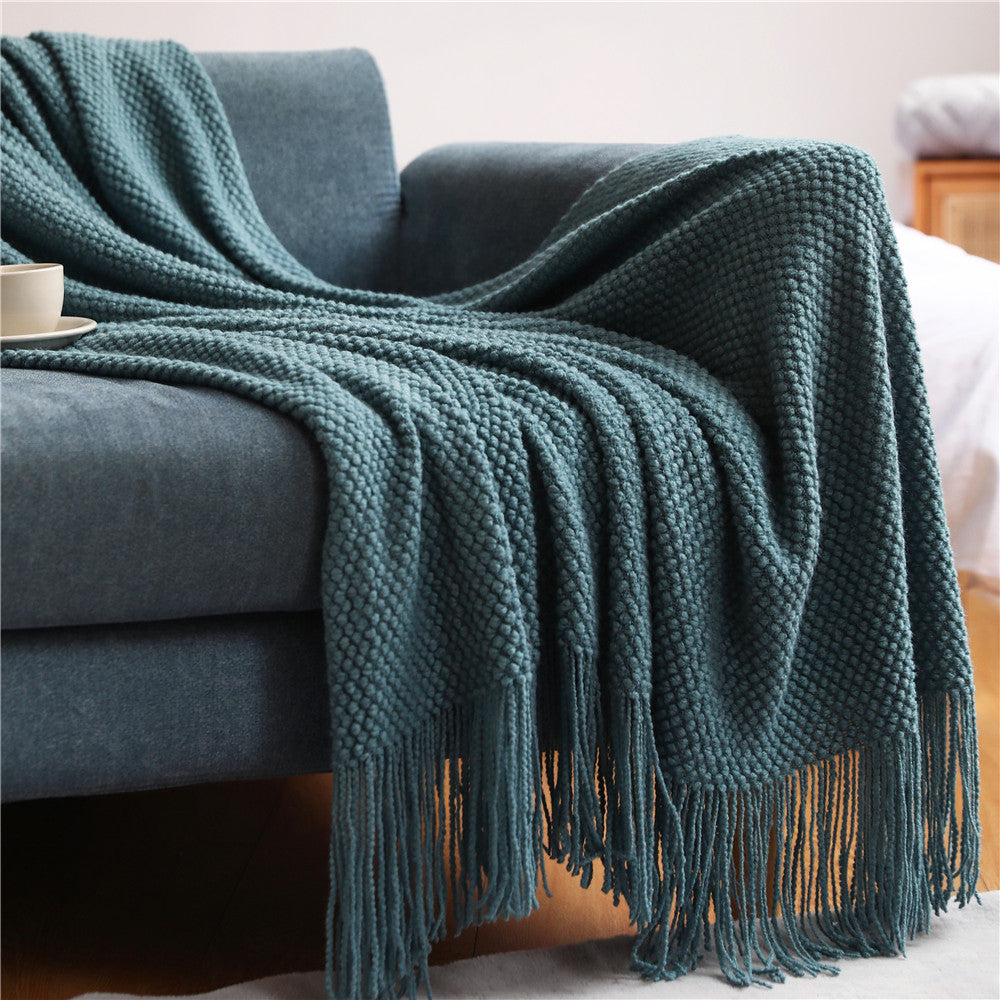 Pineapple Grid Knitted Sofa Blanket Throw – Soft Cozy Couch Cover for Living Room Decor