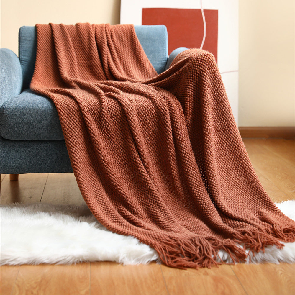 Pineapple Grid Knitted Sofa Blanket Throw – Soft Cozy Couch Cover for Living Room Decor