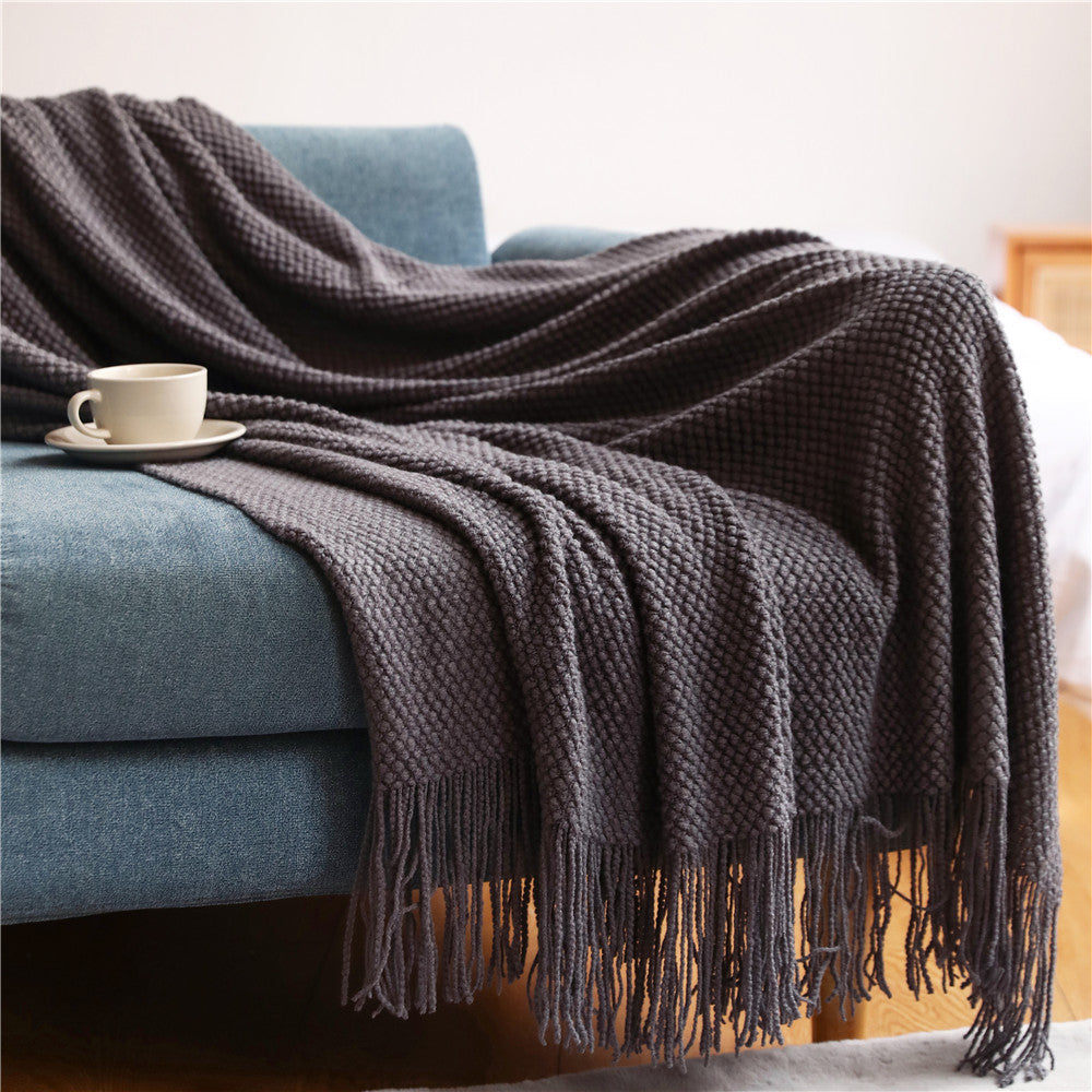 Pineapple Grid Knitted Sofa Blanket Throw – Soft Cozy Couch Cover for Living Room Decor