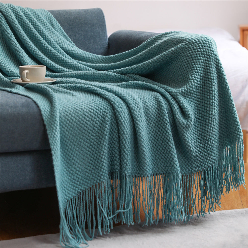 Pineapple Grid Knitted Sofa Blanket Throw – Soft Cozy Couch Cover for Living Room Decor