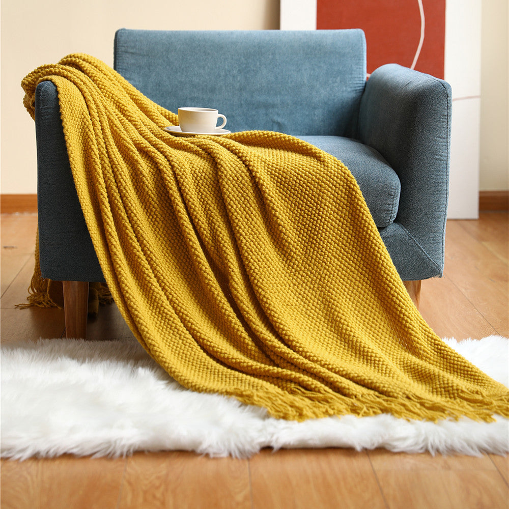 Pineapple Grid Knitted Sofa Blanket Throw – Soft Cozy Couch Cover for Living Room Decor