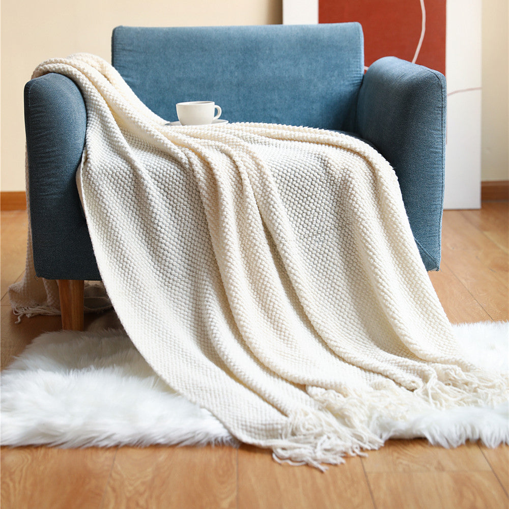 Pineapple Grid Knitted Sofa Blanket Throw – Soft Cozy Couch Cover for Living Room Decor