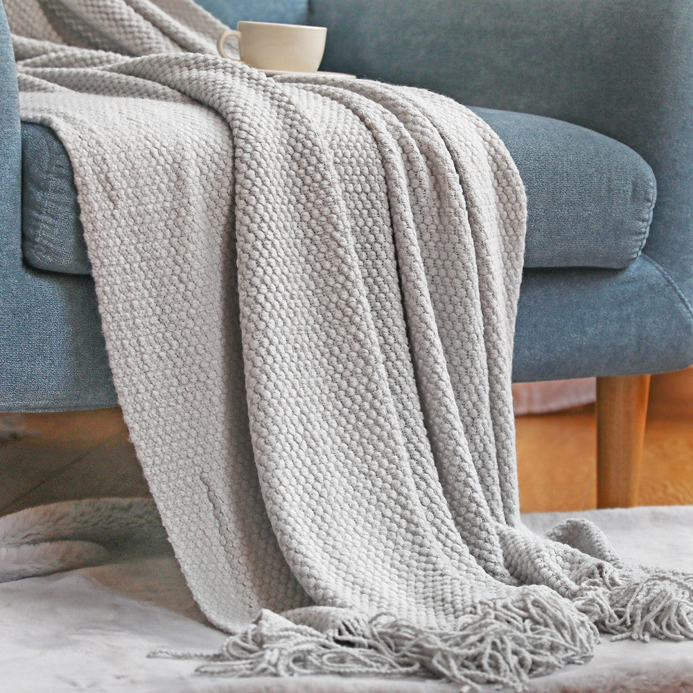 Pineapple Grid Knitted Sofa Blanket Throw – Soft Cozy Couch Cover for Living Room Decor