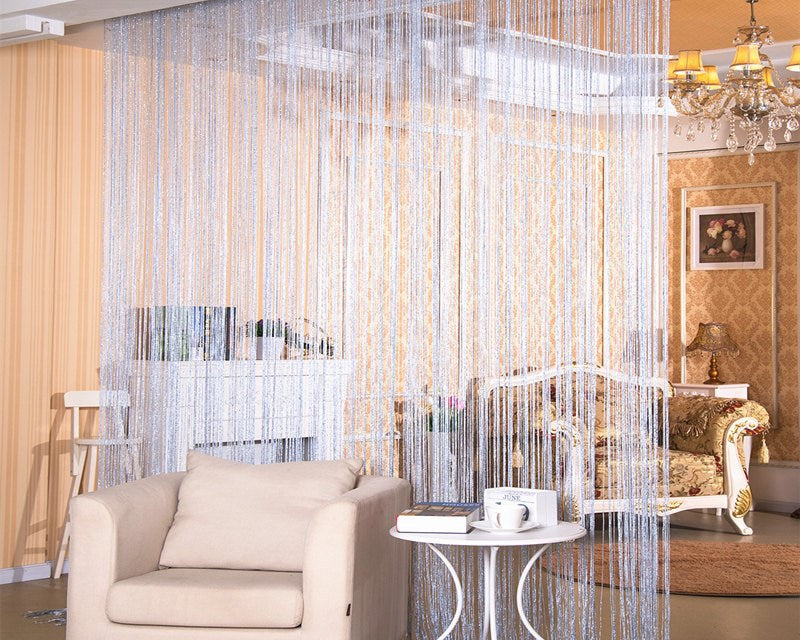 Room Divider Curtain – Silver String Door Curtain for Home Decor