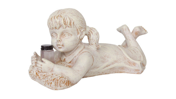 Outdoor Solar Firefly Jar Statue – Resin Craft Garden Light Home Decor Accessory