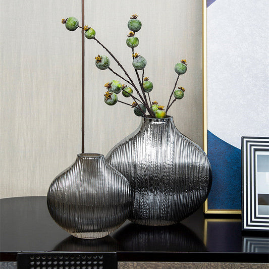 Modern Glass Flower Vase – Silver Striped Vase for Home & Living Room Decor