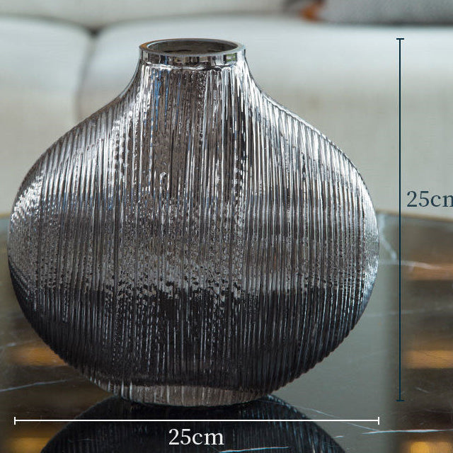 Modern Glass Flower Vase – Silver Striped Vase for Home & Living Room Decor