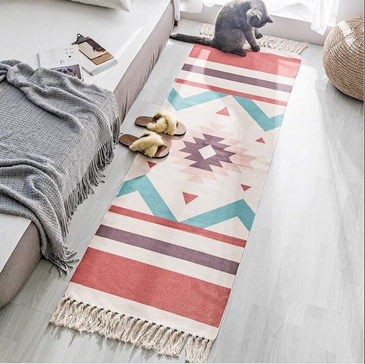 Bohemian Cotton Linen Rug – Long Geometric Hand Woven Floor Runner