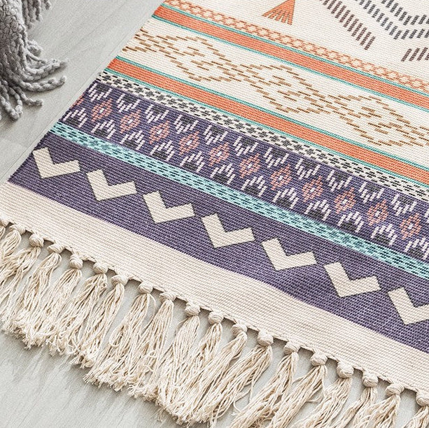 Bohemian Cotton Linen Rug – Long Geometric Hand Woven Floor Runner