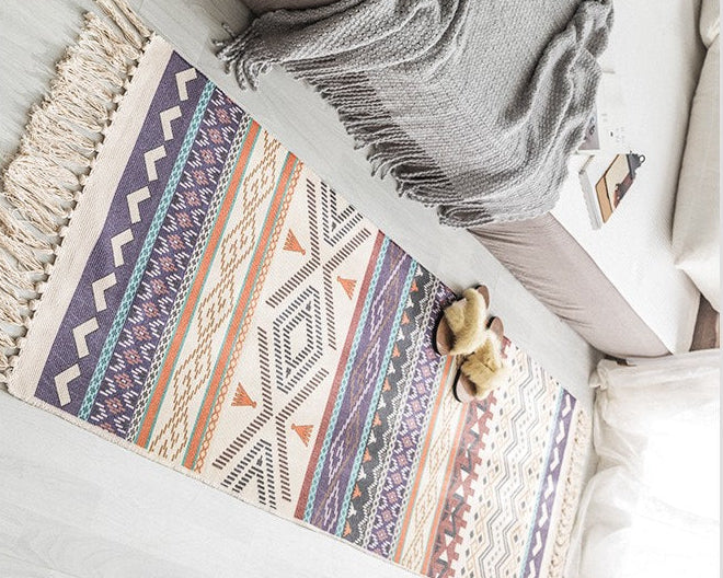 Bohemian Cotton Linen Rug – Long Geometric Hand Woven Floor Runner