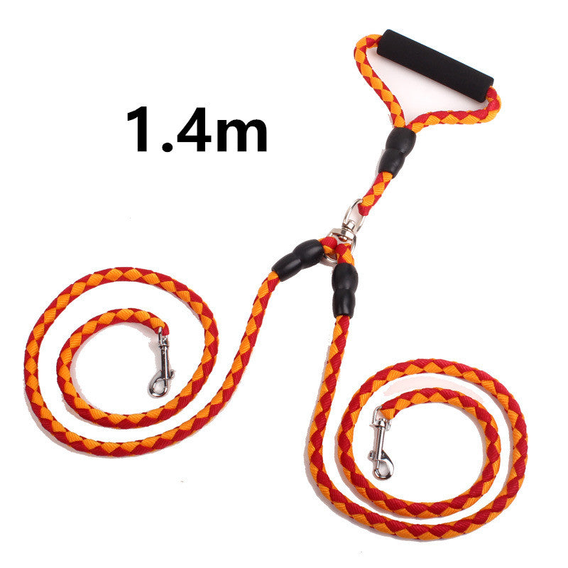 One to Two Dog Leash Double-Ended Rope – Hands-Free Adjustable Walking & Training Collar Lead