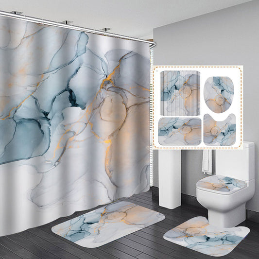 Premium 3D Bathroom Set – Shower Curtain with Anti-Slip Absorbent Rug
