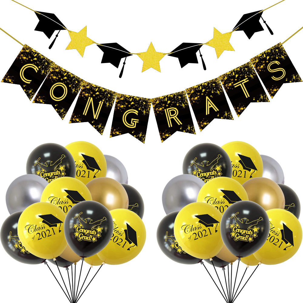 Graduation Decoration Kit – Graduation Banner & Latex Balloons Party Supplies Set