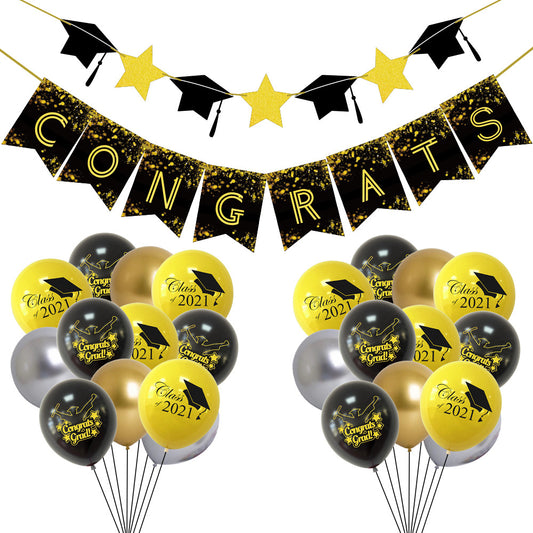 Graduation Decoration Kit – Graduation Banner & Latex Balloons Party Supplies Set