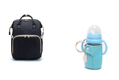 Multifunction Diaper Bag Backpack – USB Charging Baby Bag with Foldable Travel Bed