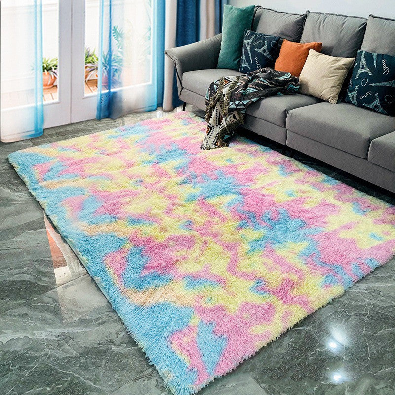 Colorful Tie-Dye Wool Carpet Rug – Living Room Soft PV Pile Floor Rug