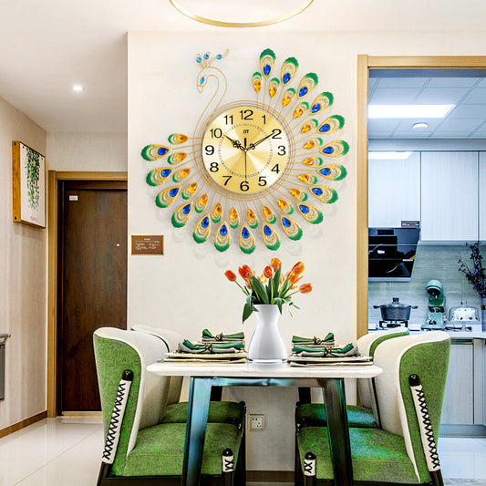 Luxury Peacock Wall Clock – Modern Silent Living Room Home Décor