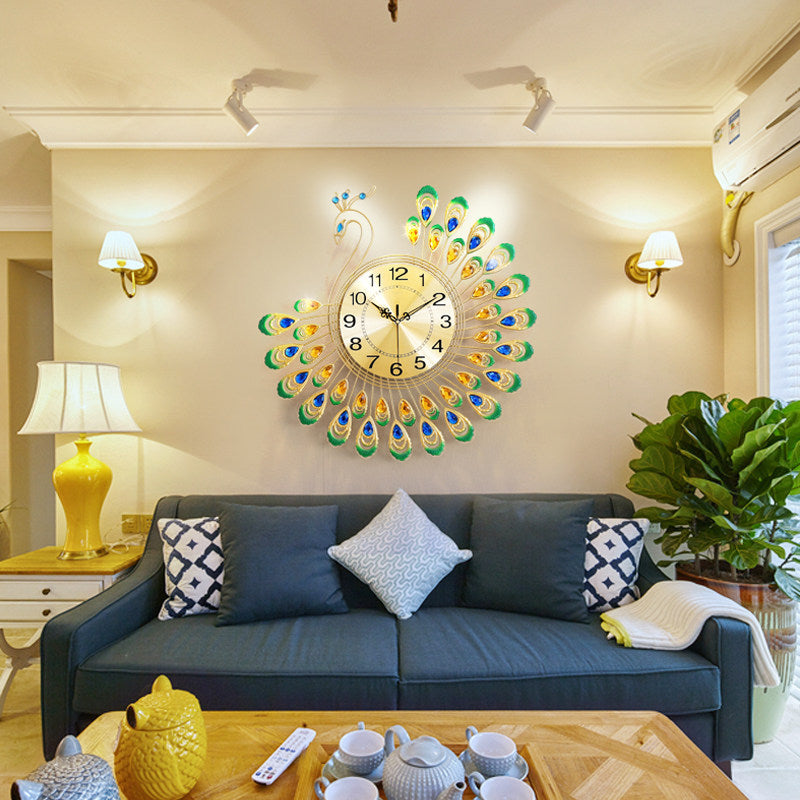 Luxury Peacock Wall Clock – Modern Silent Living Room Home Décor